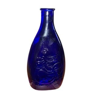 Vintage Cobalt Blue Chicken Bottle Old Holiday Jar Season Greetings 1972 Wheaton